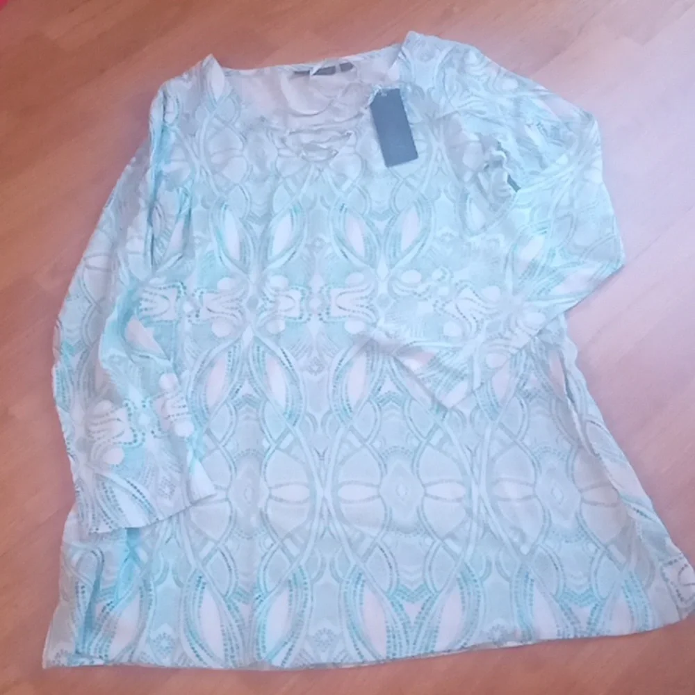 Catalina White and Light Aqua Lace Swim Coverup